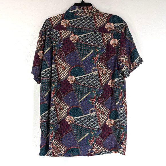PACSUN Shirt Men's M Multicolor Abstract Short‎ Sleeve Loop Camp Collar Rayon - Picture 4 of 15